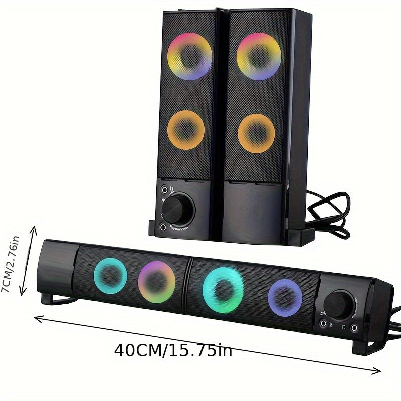 مكبر صوت كمبيوتر؛ سب ووفر 2 في 1، يعمل بالطاقة عبر USB مع تأثيرات LED RGB، مناسب لأجهزة الكمبيوتر المكتبية واللابتوب والأجهزة اللوحية ومعدات الألعاب وأنظمة الصوت الإلكترونية ودور السينما المنزلية