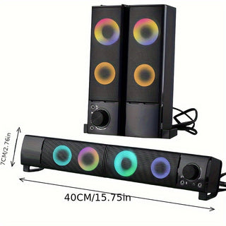 مكبر صوت كمبيوتر؛ سب ووفر 2 في 1، يعمل بالطاقة عبر USB مع تأثيرات LED RGB، مناسب لأجهزة الكمبيوتر المكتبية واللابتوب والأجهزة اللوحية ومعدات الألعاب وأنظمة الصوت الإلكترونية ودور السينما المنزلية