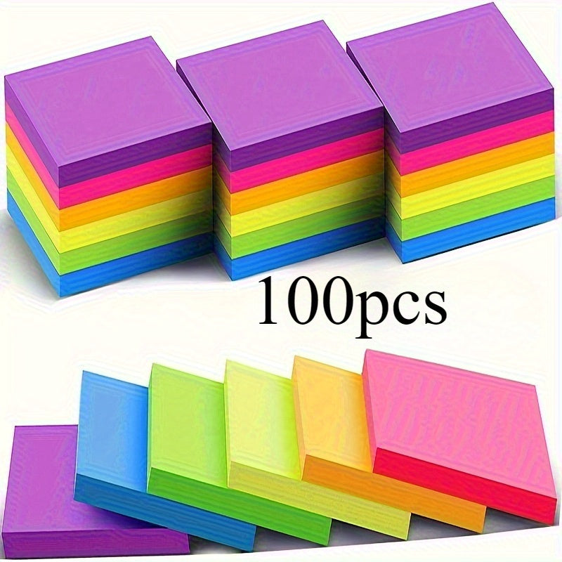 مجموعة ملاحظات لاصقة ذاتية اللصق 100 قطعة - ألوان نيون زاهية، مثالية للمدرسة والمنزل وتنظيم المكتب