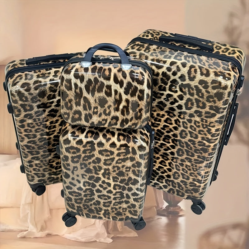 حقيبة سفر متعددة الاستخدامات بطبعة الفهد مع حجرة للكمبيوتر المحمول، قفل كومبيناسيون ودواسات - حقيبة سفر متينة من ABS+PC، حقيبة سفر بنقشة الكاكي للرجال والنساء، حقيبة سفر آمنة، إكسسوارات سفر أنيقة، تصميم مقبض قوي
