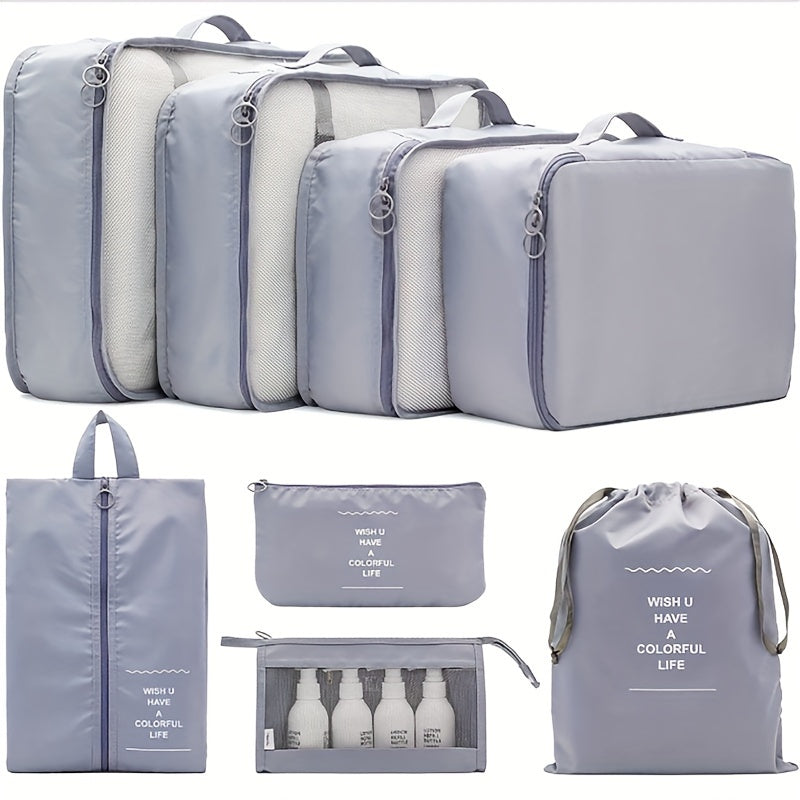 مجموعة حقائب تخزين السفر 8 قطع - حقيبة بوليستر متينة مع حجرة للأحذية، منظمات تغليف وإكسسوارات، خيارات متعددة الحجم (50.8-60.96 سم) لتغليف فعال، حقائب للسفر، أدوات تغليف فعالة، إغلاق بسحاب، مقبض قوي