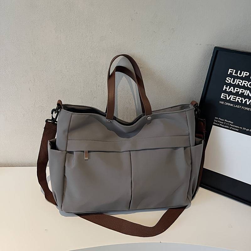 حقيبة كمبيوتر محمول عارضة بسعة كبيرة للنساء - أسود، بيج، رمادي، أخضر - مصنوعة من نايلون - حزام قابل للتعديل - إغلاق بسحاب - بطانة من البوليستر - بدون نمط - يمكن غسلها باليد أو تنظيفها بشكل احترافي