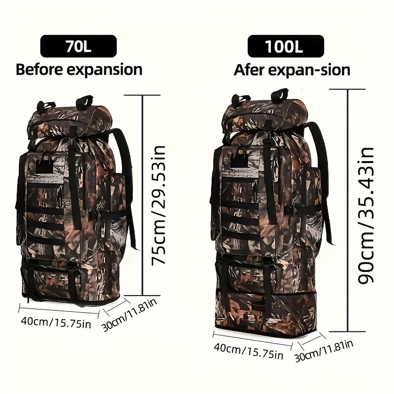 حقيبة ظهر كبيرة السعة 100 لتر - قماش أكسفورد، أحزمة كتف قابلة للتعديل، عدة أقسام متعددة، مثالية للمغامرات الخارجية والتخييم والسفر