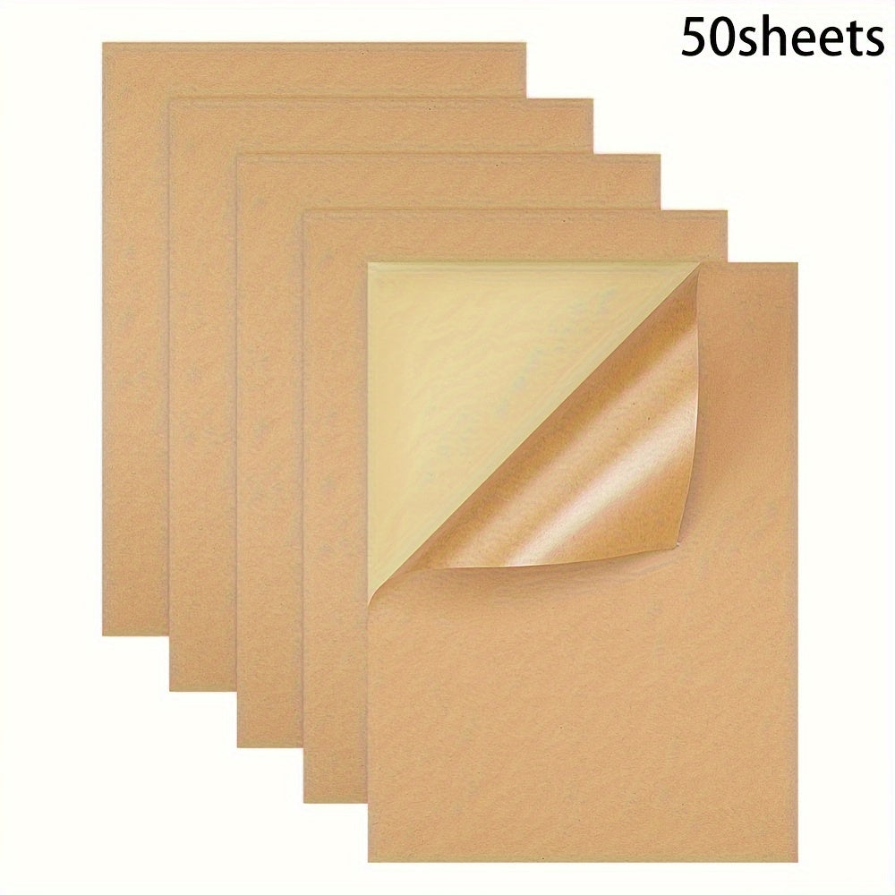 ورق كرافت لاصق ذاتيًا، 50 ورقة، حجم A4، ملصقات طباعة بالحبر الجاف أو الليزر، لاصق قوي، ملصقات ورقية متعددة الاستخدامات - 29.5x21 سم