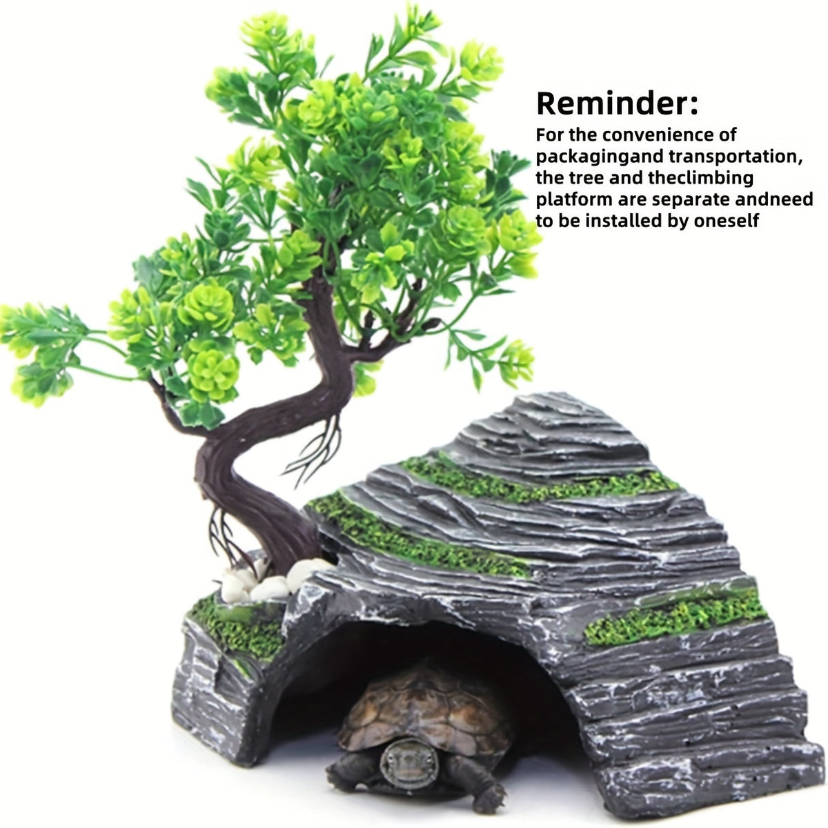 مكون من 1 قطعة كهف السلحفاة الإبداعي مع شجرة صغيرة وحصى، زينة مناظر طبيعية للأكواريوم، ملجأ للزواحف والبرمائيات، ديكور للتيراريوم، زينة لخزان الأسماك، صندوق للوزغ والعنكبوت وملجأ لسلحفاة البحر، ملحق لخزان السلحفاة - مادة ABS، مناسبة للبرمائيات