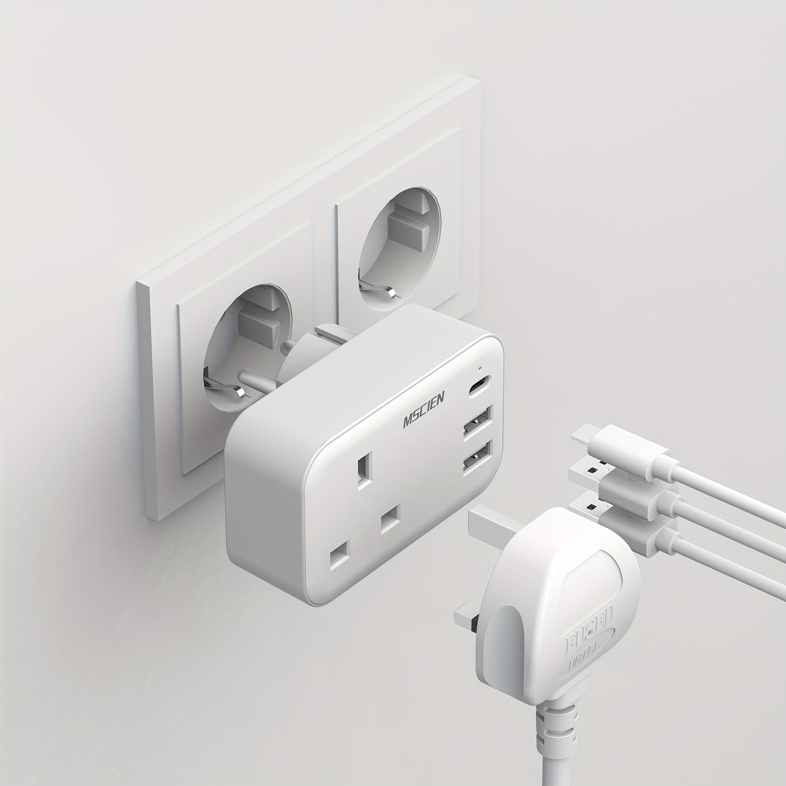 محول متعدد الوظائف من المملكة المتحدة إلى أوروبا، مدمج وخفيف الوزن، قابس أوروبي قياسي مع مأخذ نوع ج واحد و3 منافذ USB (2 USB-A، 1 USB-C)، يتميز بأضواء مؤشر LED، أقصى طاقة 3250 وات، مواد مقاومة للحريق، حماية من الصعق، مناسب للسفر/رحلات العمل/استخدام المكتب