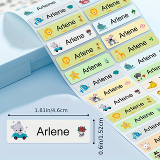 ملصقات علامات الاسم المخصصة من Arlene، مصنوعة من PVC مقاوم للماء، بحجم متوسط 1.81x0.59 بوصة، ملصقات شخصية للمدرسة والمكتب وزجاجات المياه والأقلام - لا تتطاول على الالتصاق