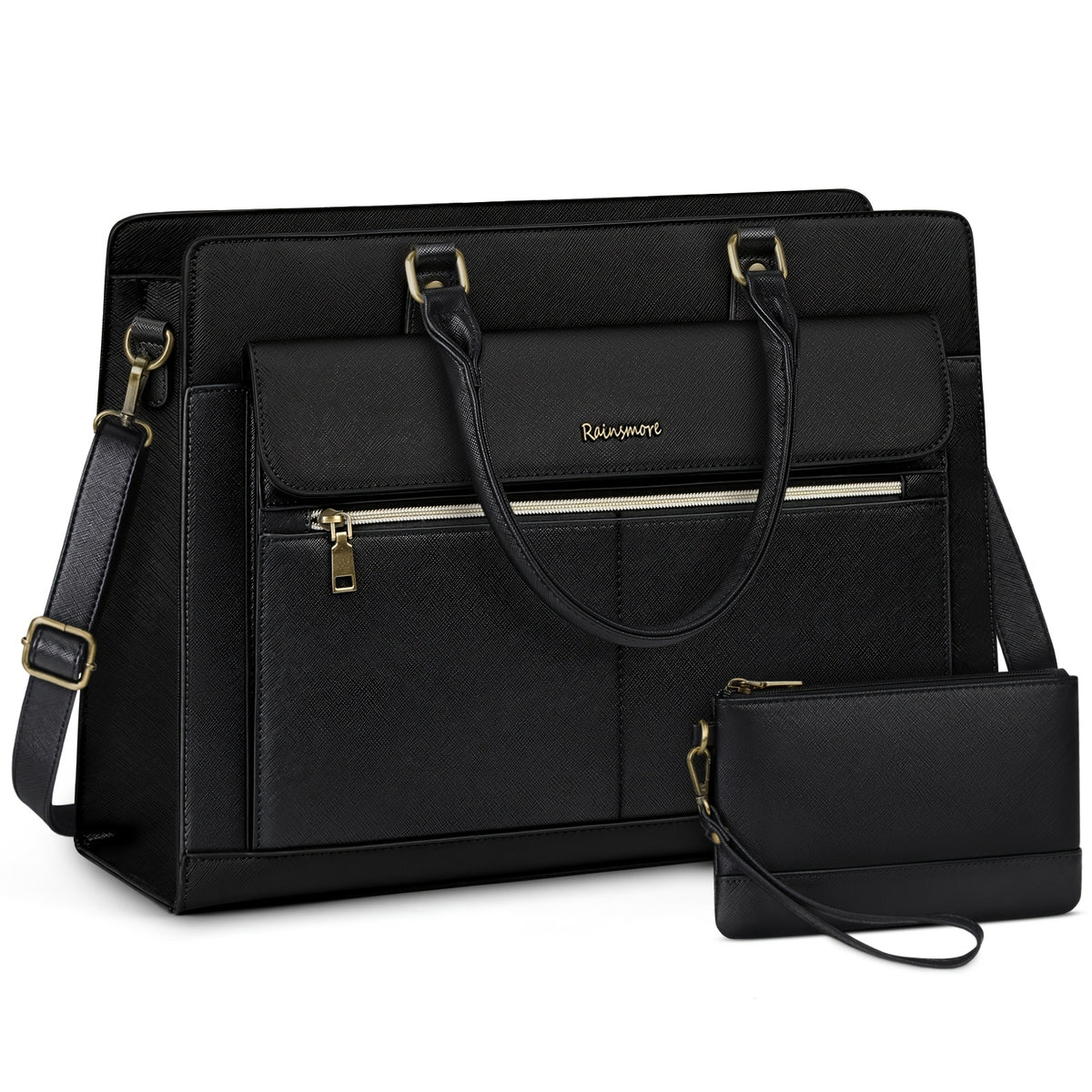 حقيبة كمبيوتر محمول للنساء بحجم 15.6 بوصة مصنوعة من الجلد الصناعي، مناسبة للعمل، مع سعة كبيرة للسفر العمل، باللون الأسود.