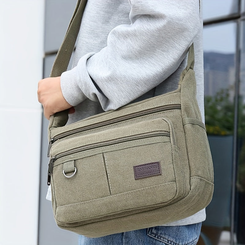 حقيبة حمل قماشية للرجال، حقيبة كتف متينة ذات سعة كبيرة، حقيبة سفر عمل للجنسين، قابلة للغسل، بدون طبعة، حزام قابل للتعديل، باللون الأسود.