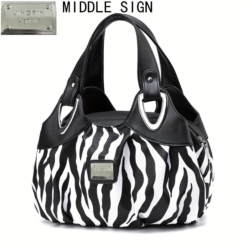 حقيبة يد نسائية كاجوال بتصميم زهري - متعددة الاستخدامات قابلة للتحويل مع إغلاق بسحاب، مصنوعة من مادة PVC المتينة وبطانة بوليستر للتسوق والسفر والاستعمال اليومي (أسود/أبيض/رمادي)