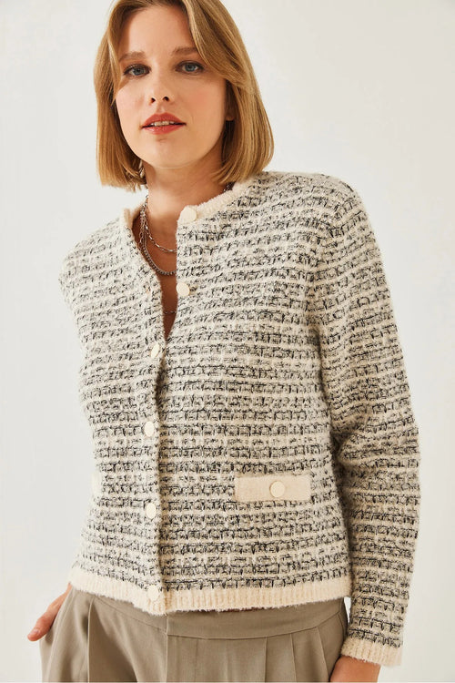 Bianco Lucci سترة نسائية محبوكة بجيب منقوش