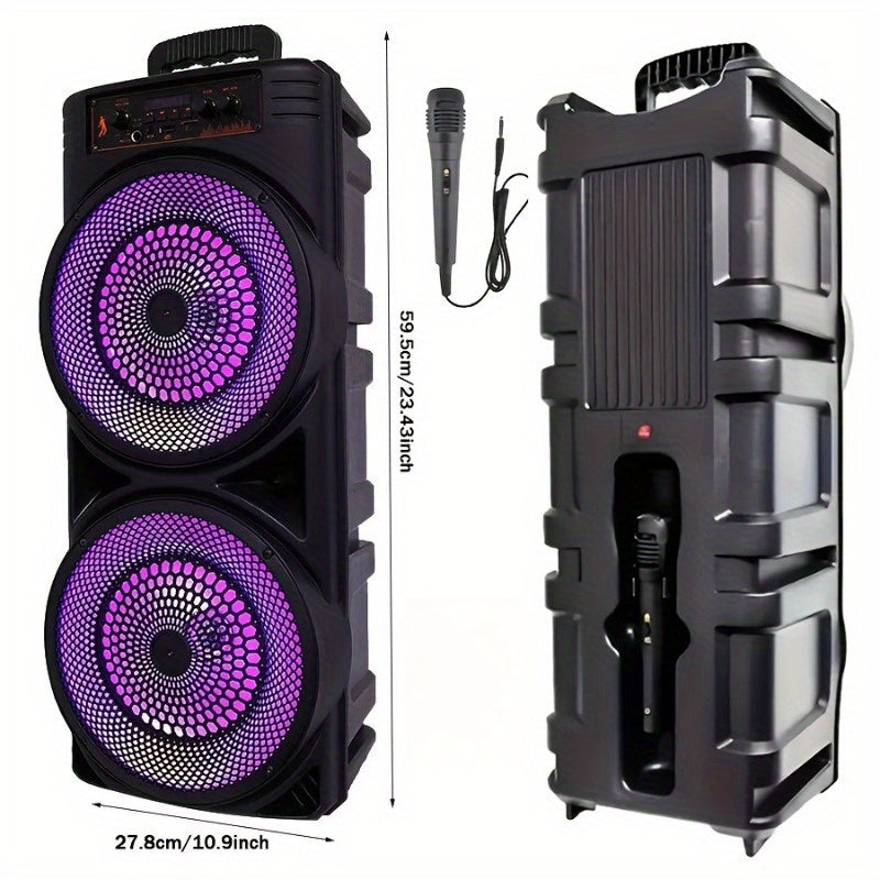 سماعات قاعدة لاسلكية مزدوجة بحجم 8 بوصات بقوة 6000 وات مع ميكروفون سلكي - أضواء RGB إشراقية، بطارية 2400 مللي أمبير، شحن من نوع C، مثالية للصوت المنزلي، الكاريوكي، حفلات الرقص، والرحلات التخيبية، وإكسسوارات التخييب