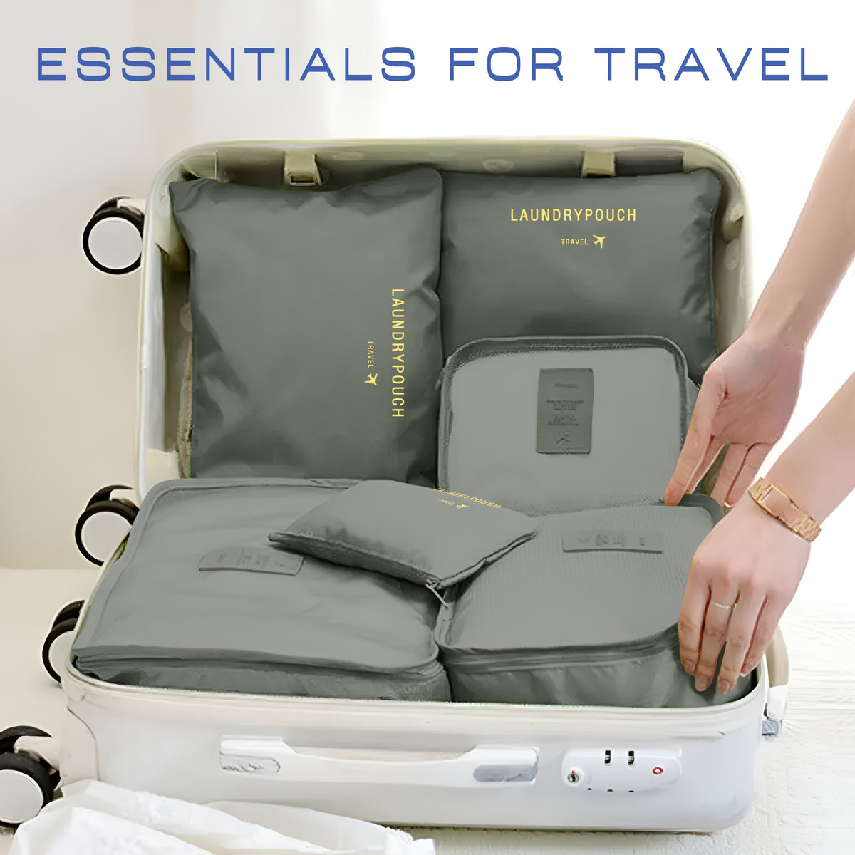 مجموعة منظم السفر المتعدد الوظائف، أكياس تخزين قابلة للطي للملابس والمستحضرات الشخصية ومستحضرات التجميل مع إغلاق بسحاب