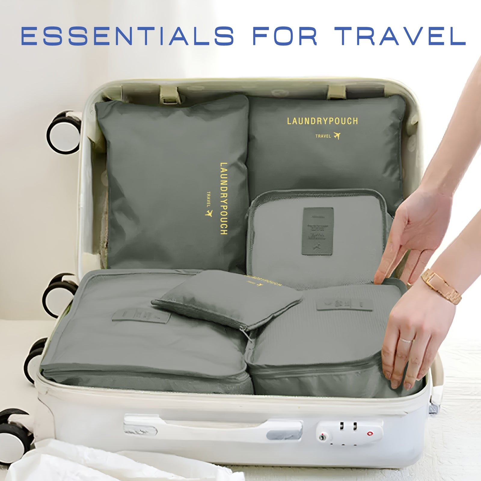 مجموعة منظم السفر المتعدد الوظائف، أكياس تخزين قابلة للطي للملابس والمستحضرات الشخصية ومستحضرات التجميل مع إغلاق بسحاب