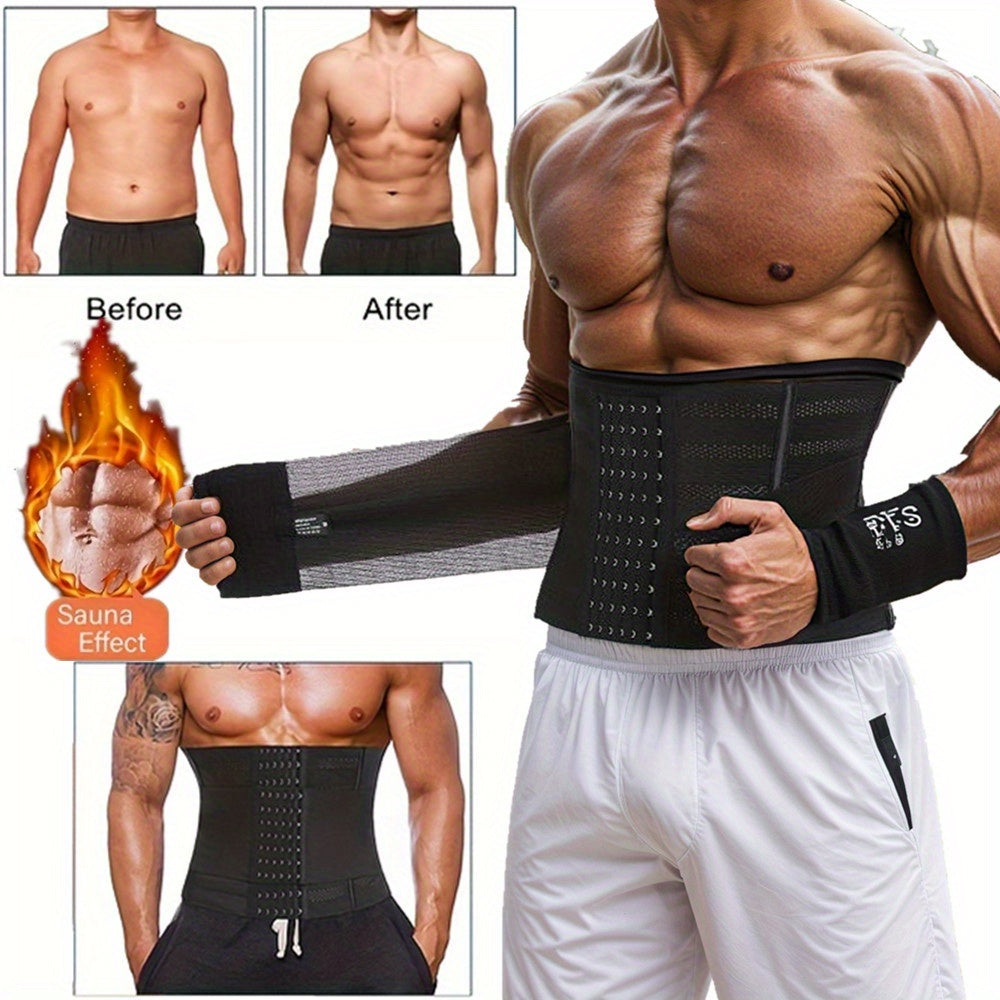 حزام تدريب الخصر النحيف للرجال - دعم قطني مساعد للتعرق لتحسين الوضعية وتون البطن، مثالي للياقة والاستخدام اليومي، ملابس تشكيل البطن المسطحة مع تصميم احتجاز الحرارة، مادة تنفس