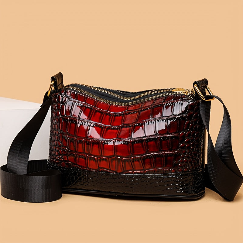 حقيبة كروسبدي مثالية للنساء بنمط التمساح - حزام قابل للتعديل، منظم متعدد الطبقات مع إغلاق بسحاب، محفظة مكياج وأيفون أنيقة للعمل، السفر، التسوق، والتنقل اليومي، نسيج التمساح