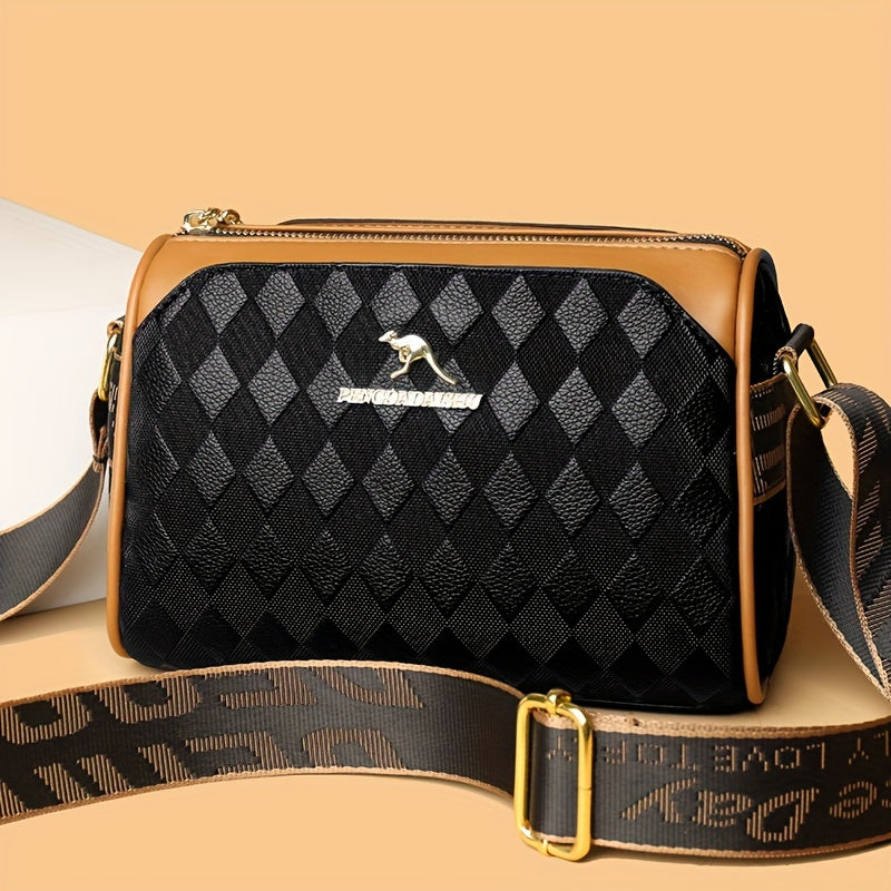 حقيبة بوسطن ذات المقبض الناعم للنساء ، حزام قابل للتعديل ، نمط هندسي ، مناسبة لكل من الكتف والارتداء المتقاطع