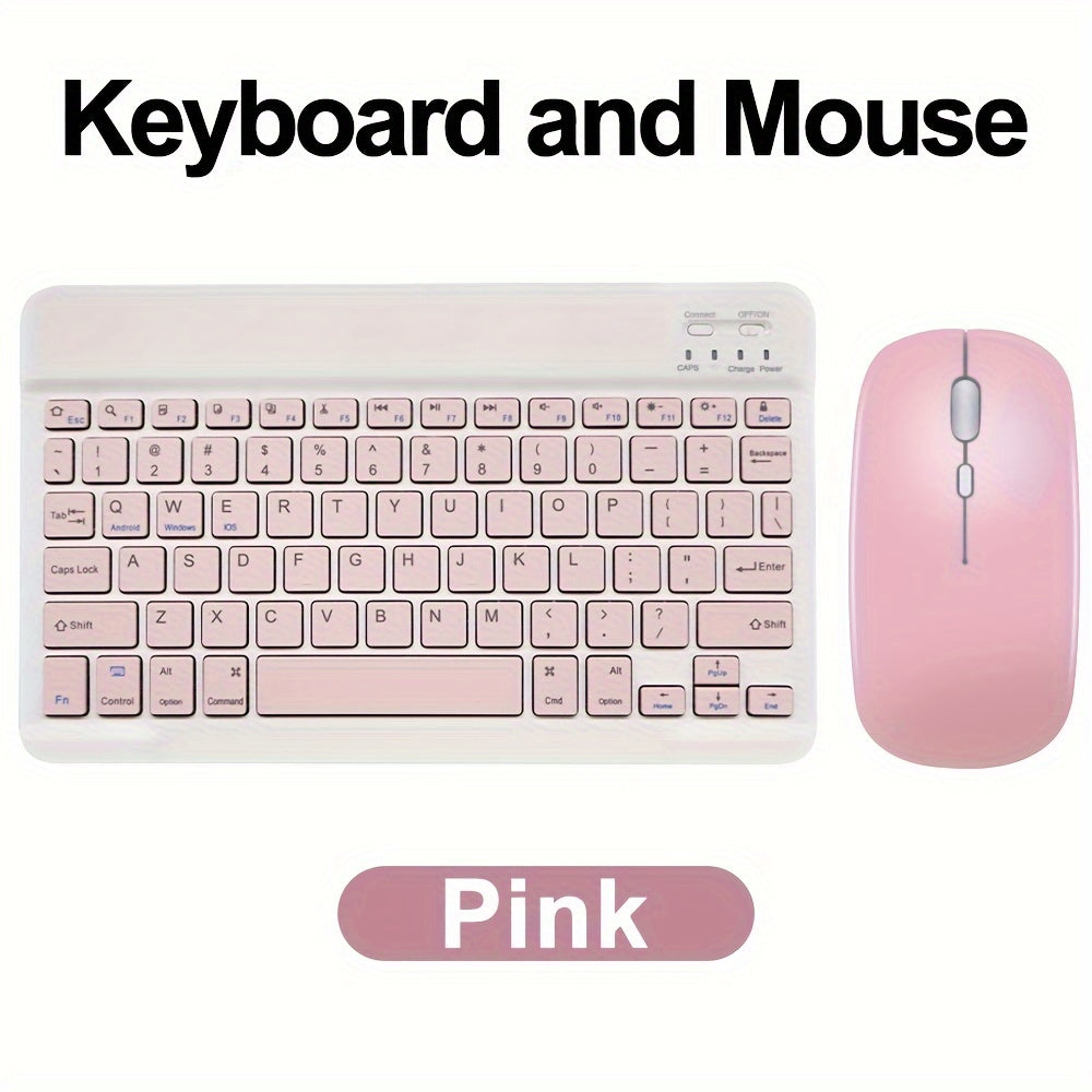 مجموعة لوحة مفاتيح وفأرة لاسلكية مقاس 10 بوصات للآيباد والهواتف المحمولة والأجهزة اللوحية - تصميم رقيق للغاية ومريح مع بطارية ليثيوم قابلة للشحن، شحن من منفذ USB-C، كشف الحركة البصرية، محمول ومزامن، مثالي للعمل والألعاب، فأرة كمبيوتر|مظهر أنيق|إعداد لاسلك