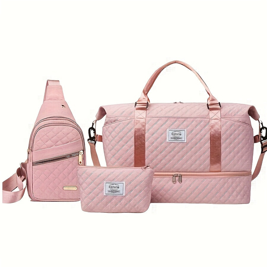 مجموعة من 3 حقائب ظهر أنيقة، حقيبة كتف عملية وحقيبة مكياج محمولة باليد، مجموعة من 3 قطع، مناسبة للسفر واللياقة البدنية