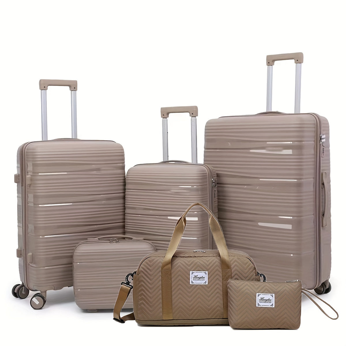 حقيبة ترولي من البولي بروبيلين المكونة من أربع قطع بمقاسات 13+20+24+28 بوصة مع عجلات عالمية وسحاب، حقيبة سفر + حقيبة مستحضرات تجميل