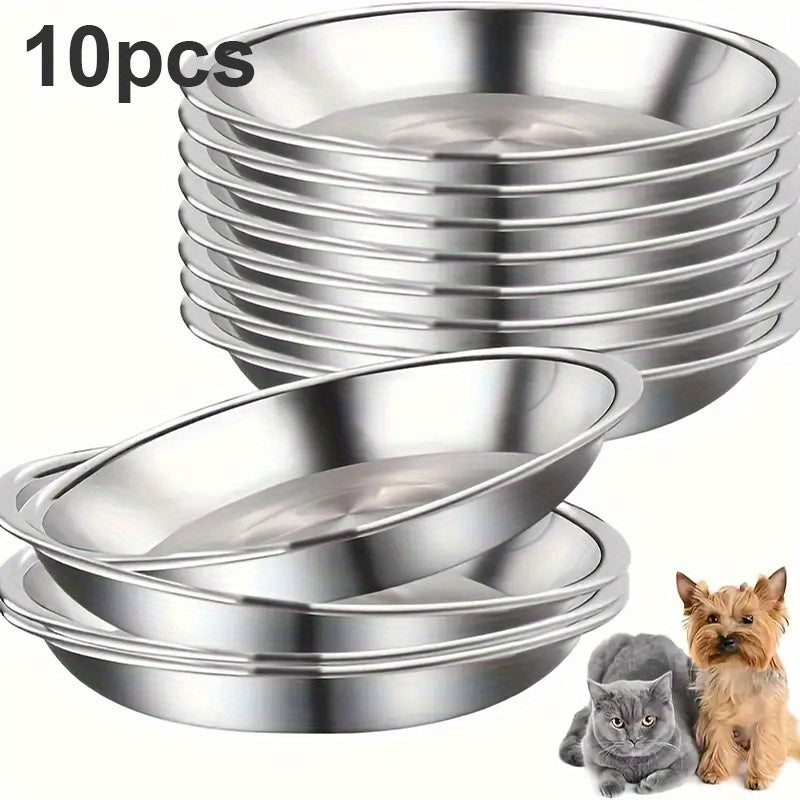 أوعية قشرة القط من الفولاذ المقاوم للصدأ، 6 قطع/10 قطع، أطباق طعام عريضة وعميقة، مناسبة لطعام القطط الرطب والجاف، يمكن استخدامها كأوعية ماء للقطط الصغيرة والكلاب، متينة