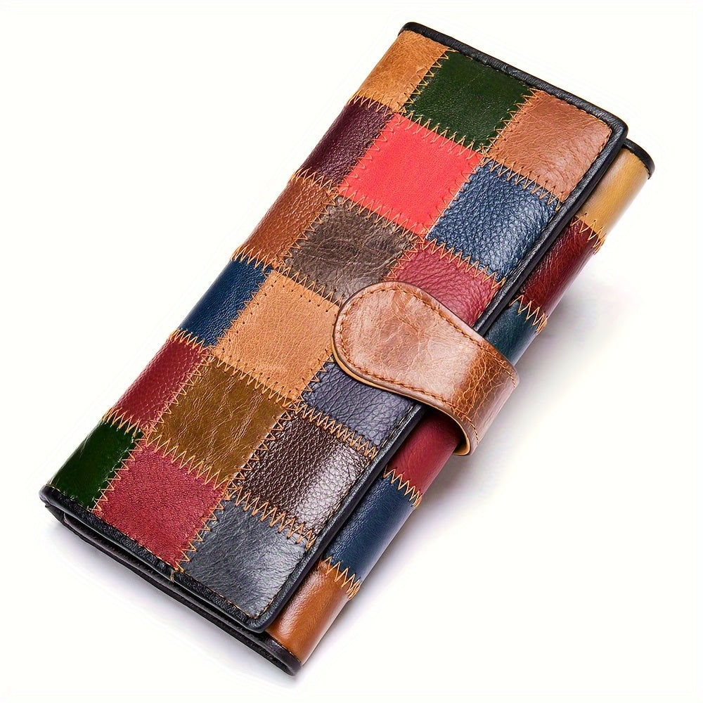 محفظة ثلاثية طويلة بتصميم ملون، محفظة جلدية طويلة، حافظة بطاقات عملية