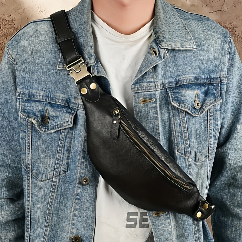 حقيبة صدر رجالية من الجلد الطبيعي متعددة الاستخدامات، حقيبة كتف أحادية عصرية وأنيقة، حقيبة خصر من جلد البقر الطبقة العليا، حقيبة ظهر صغيرة رياضية للترفيه