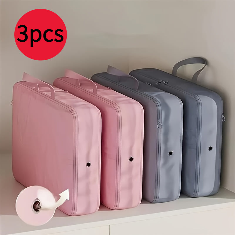 3 قطع حقيبة تخزين قابلة للضغط، حقيبة تخزين توفير مساحة، حقيبة سفر محمولة بسعة كبيرة، إغلاق بسحاب، معدات الأمتعة، هدايا