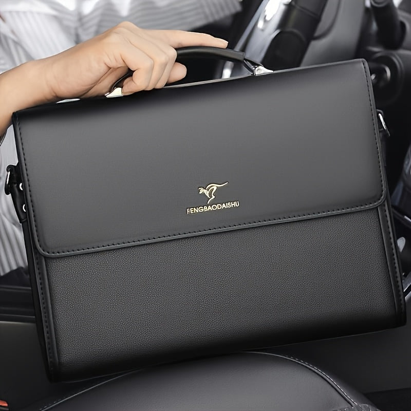 حقيبة يد رجالية للأعمال، أفقي، متين، مقبض علوي، حزام كتف 43.31 بوصة، مطرز بالدبابيس، نمط احترافي، مناسب للمؤتمرات والتنقل، حقيبة يومية للتنقل | ملابس أعمال أنيقة | صناعي متين