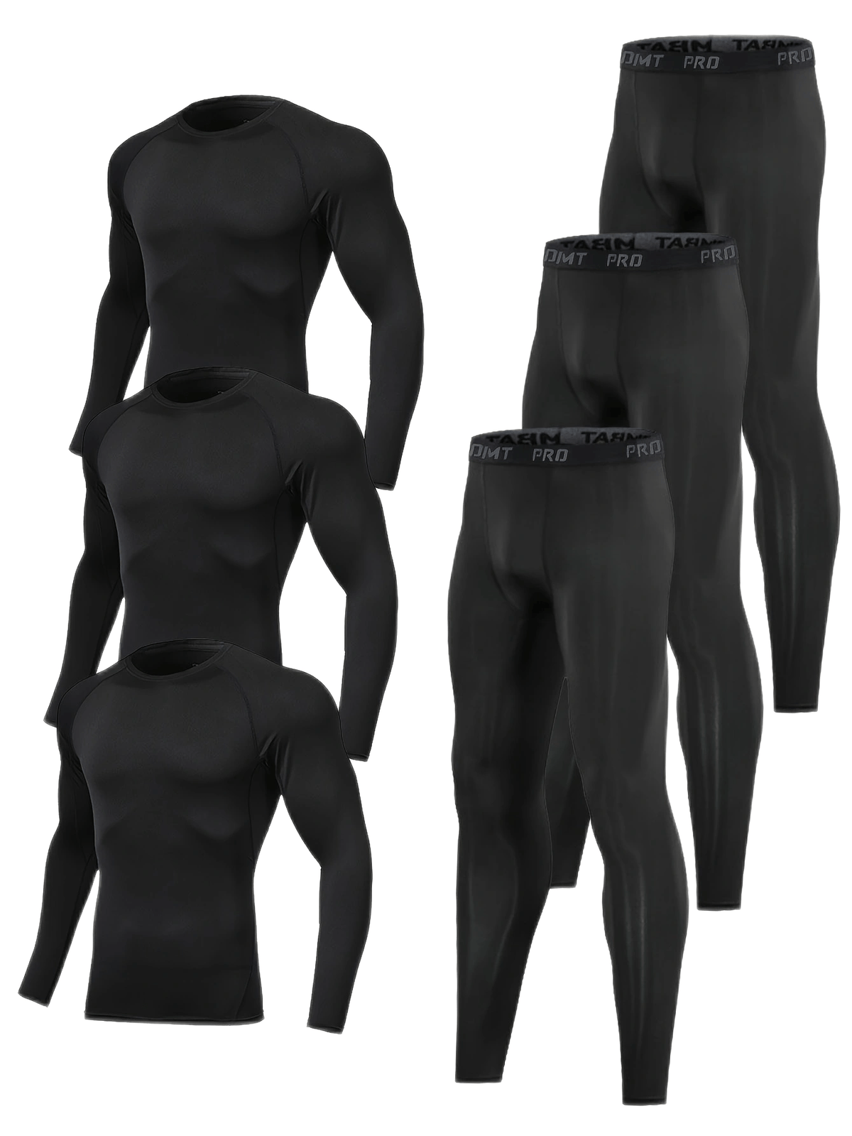 مجموعة ملابس ضغط للرجال مكونة من 6 قطع، تضم قمصان بأكمام طويلة وياقة رجلان وسراويل ضيقة طويلة، مصنوعة من نسيج محبوك عالي التمدد، بلون صلب، مصنوعة من البوليستر والسباندكس، مناسبة لجميع فصول السنة، للجري والتمرين.