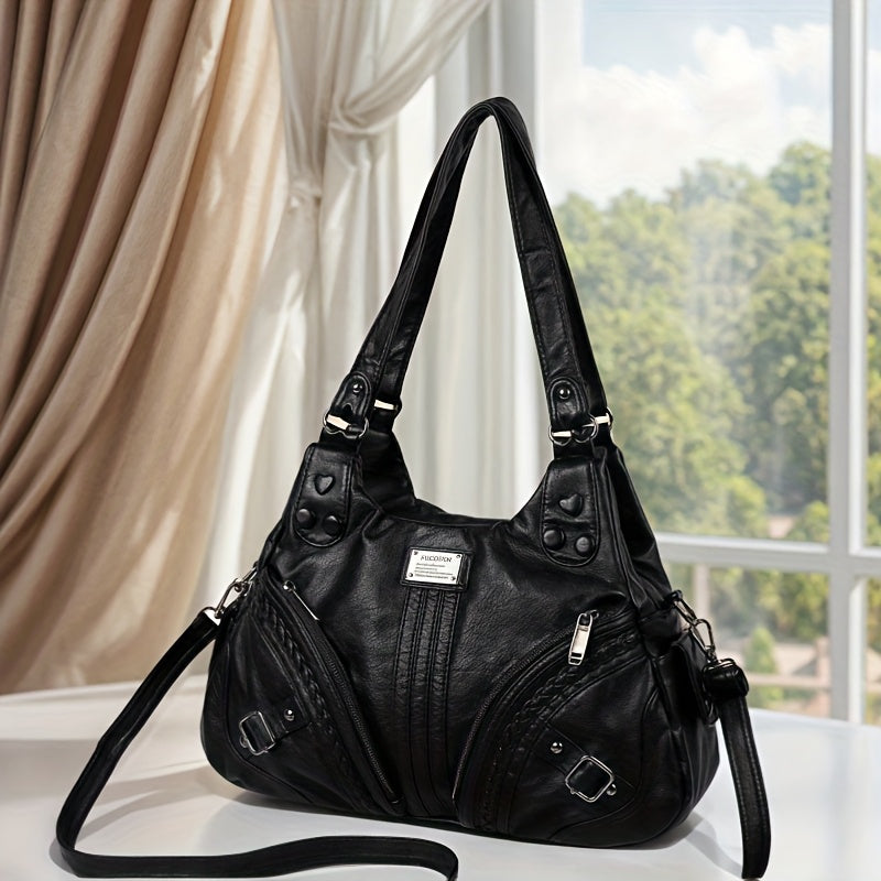 حقيبة كروس صلبة بأسلوب عتيق بلون أحمر مع جيوب متعددة، حزام كتف قابل للفصل، وإغلاق بسحاب للنساء، حقيبة كروس