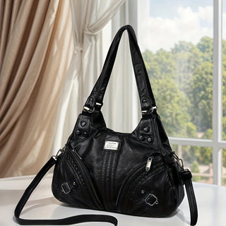 حقيبة كروس صلبة بأسلوب عتيق بلون أحمر مع جيوب متعددة، حزام كتف قابل للفصل، وإغلاق بسحاب للنساء، حقيبة كروس