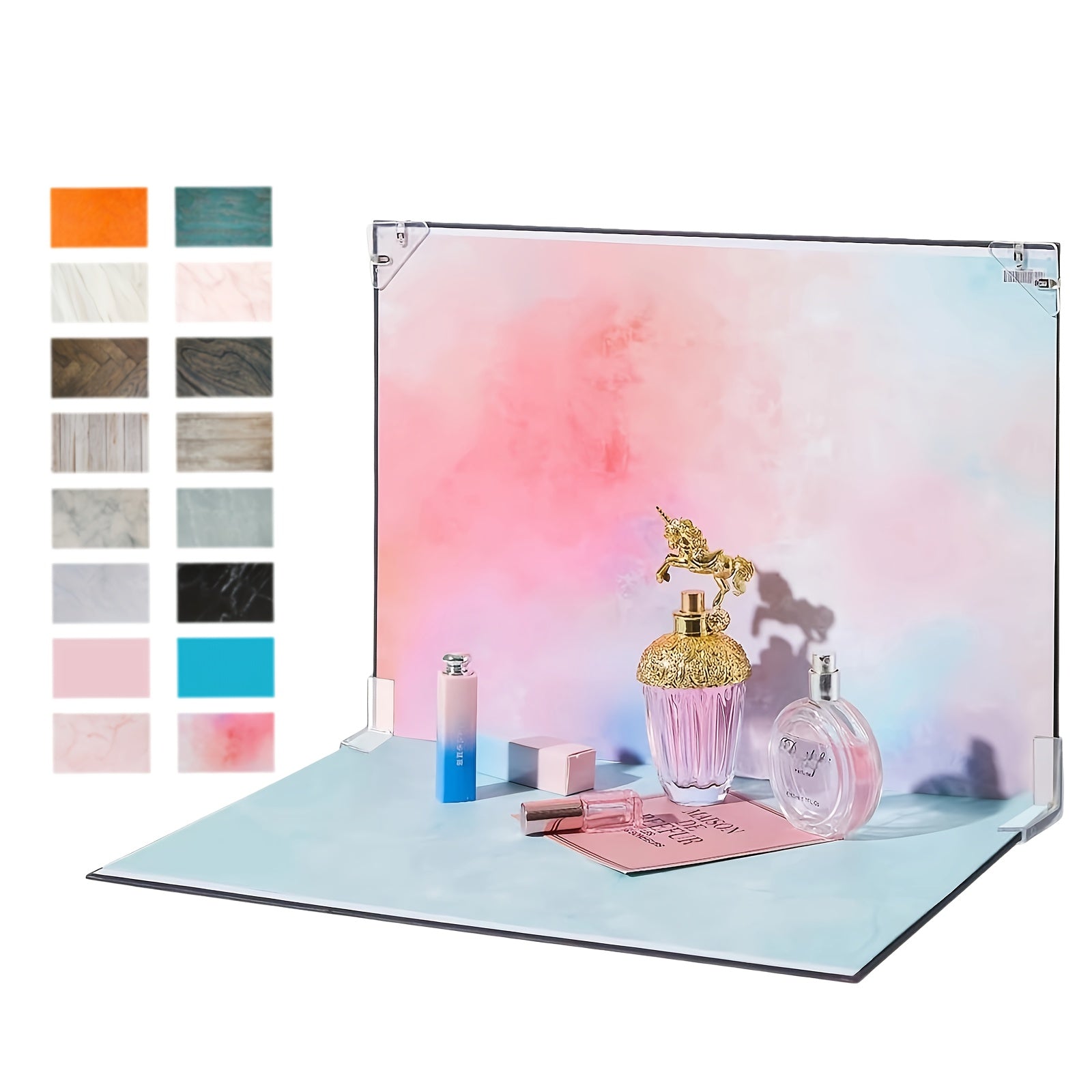 لوح خلفية للتصوير الفوتوغرافي 40.64x29.21 سم، مجموعة لوحات خلفية صغيرة لتصوير المنتجات، 8 قطع متعددة الوظائف، عالية الجودة وقابلة لإعادة الاستخدام، ذات وجهين مع 16 نمطًا، ورق خلفيات مسطح، مناسبة لتصوير الطعام والمجوهرات ومستحضرات التجميل