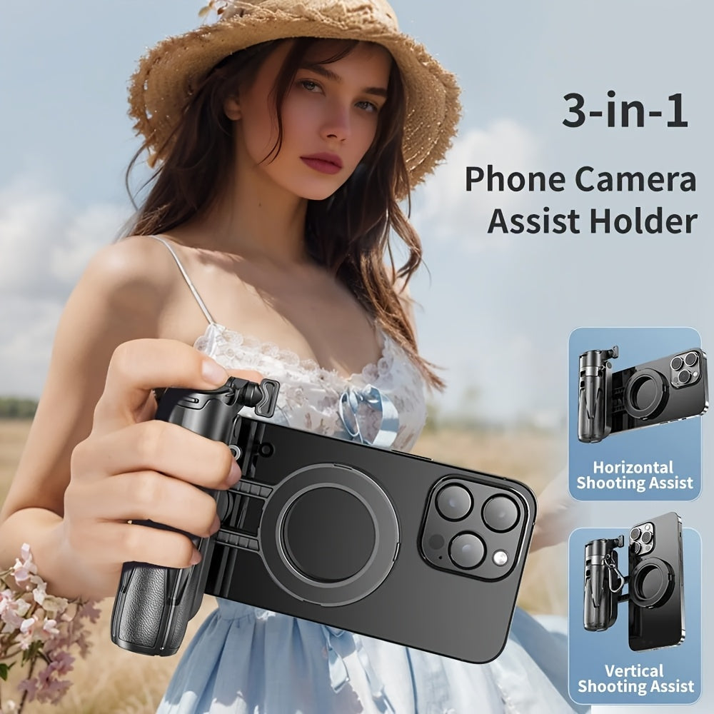 حامل هاتف محمول 3 في 1 مع جهاز تحكم لاسلكي - عصا سيلفي قابلة للتعديل، مساعدة في التصوير الرأسي والأفقي، حامل إضافي للإكسسوارات، مثالي للسيلفي ومقاطع الفيديو والبث المباشر، عصا سيلفي | حامل قابل للتعديل | جهاز تحكم لاسلكي، حامل هاتف