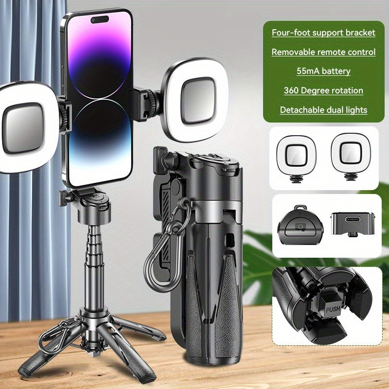 P15Mini لاسلكي 3 في 1 عصا سيلفي قابلة للتوسيع حامل هاتف + DSLR ضوء ألومنيوم ثلاثي القوائم المحمولة لتصوير السفر والبث المباشر