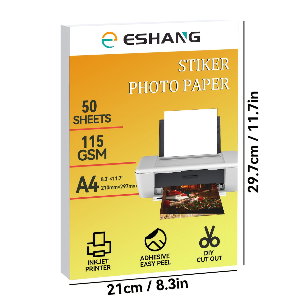 50 ورقة ورق ملصقات لامع لطابعة الحبر، ورق صور ذاتي اللصق قابل للطباعة، A4 115 جرام/متر 30Ib أبيض، لمسة لامعة عالية اللمعان، تجف بسرعة، ملصقات كرتون أو سيارة، ورق صور