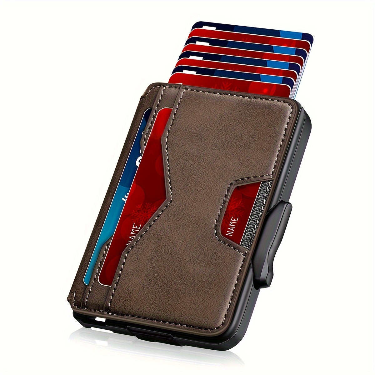 محفظة رجالية من لاسفولت بحامل بطاقات، محفظة بطية معدنية رفيعة من الجلد الصناعي بتقنية حماية RFID، بتصميم أنيق للأعمال، لا يمكن غسلها، بلون أسود، بها فتحات للبطاقات، تصميم بفتحة للإصبع، بها حلقة تعليق قوية