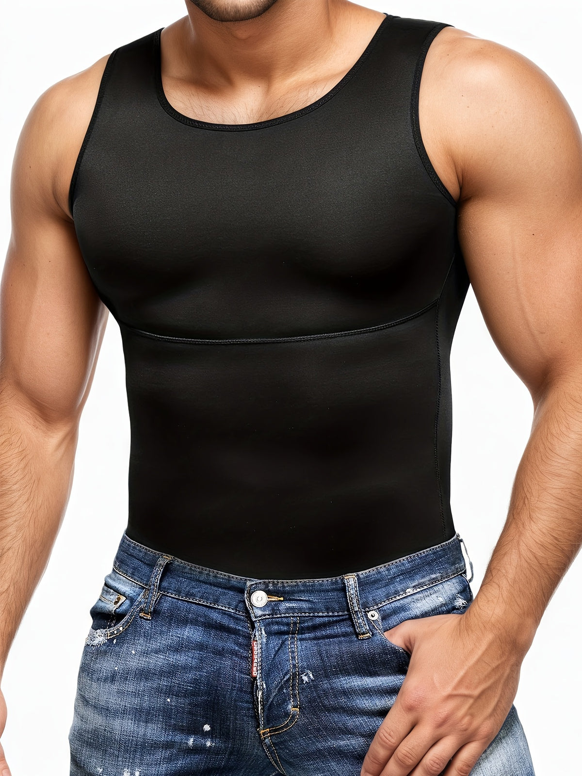 قميص مضغوط بطبقة مزدوجة للرجال - قصة ضيقة، بدون أكمام، ملابس رياضية قابلة للتنفس للتدريب واللياقة البدنية، استعمال طوال العام، ملابس رياضية | قمة بدون أكمام | نسيج قابل للتمدد