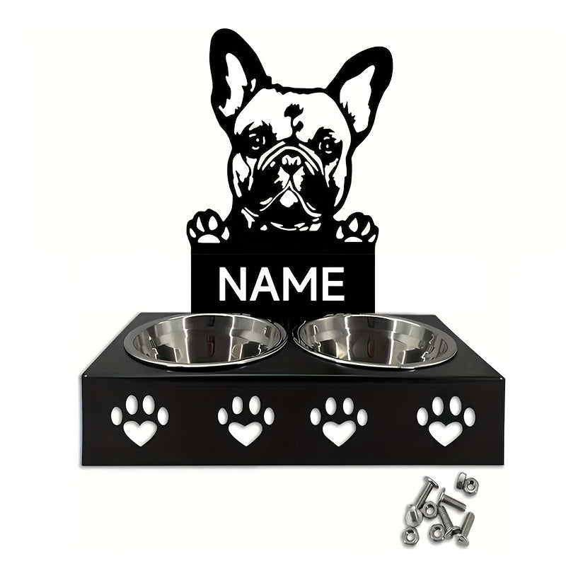 1 قطعة وعاء كلاب قابل للتخصيص مع اسم، حامل طعام الكلاب الشخصي الشامل مع 2 أوعية وحزمة من البراغي، وعاء تغذية متوسط للكلاب الأليفة، هدية للكلب، لا يتطلب كهرباء، رف تغذية كلب متين