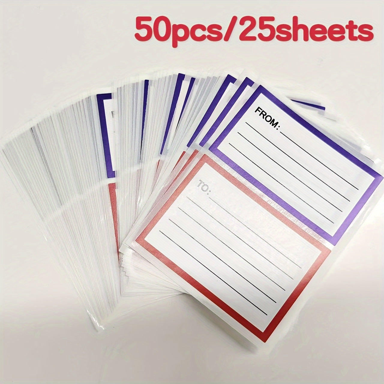 50 ملصق/عبوة، ملصقات عنوان عالمية ذاتية اللصق مناسبة لكتابة العناوين، مثالية لصناديق الشحن، الأظرف، وملصقات الشحن من وإلى