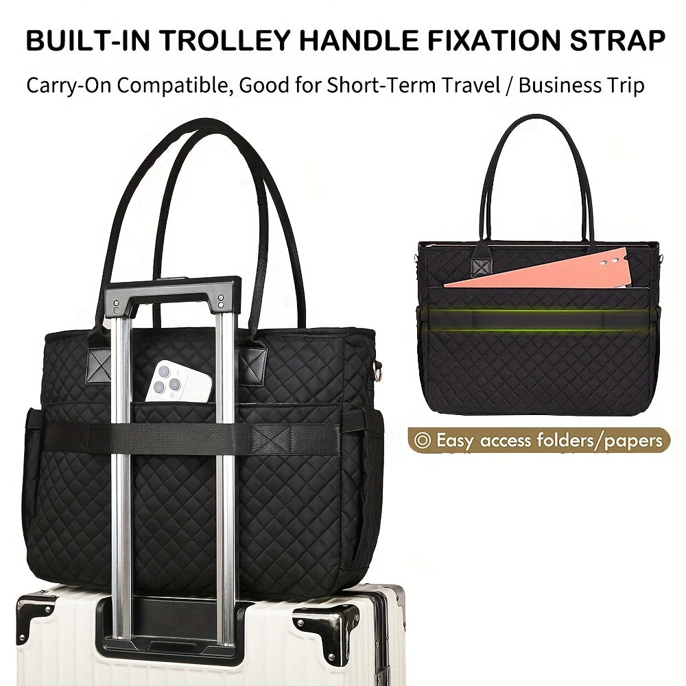حقيبة نسائية سوداء احترافية للنساء - حقيبة كمبيوتر محمول بحجم 39.62 سم مع حزام كتف قابل للفصل، جيوب متعددة، ومرحلة للكمبيوتر اللوحي - مثالية للمكتب والكلية والرعاية - تصميم خفيف الوزن وأنيق، ملحقات الرعاية