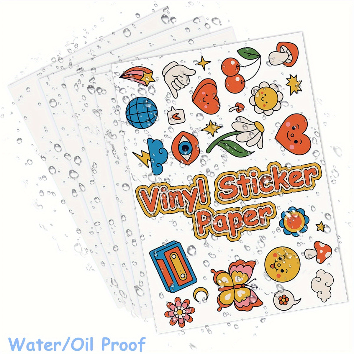 ورقة ملصقات PVC قابلة للطباعة لطابعات الحبر والليزر - 20 ورقة بحجم 21.59 سم × 27.94 سم ملصقات فينيل لاصقة ذاتية ومقاومة للماء