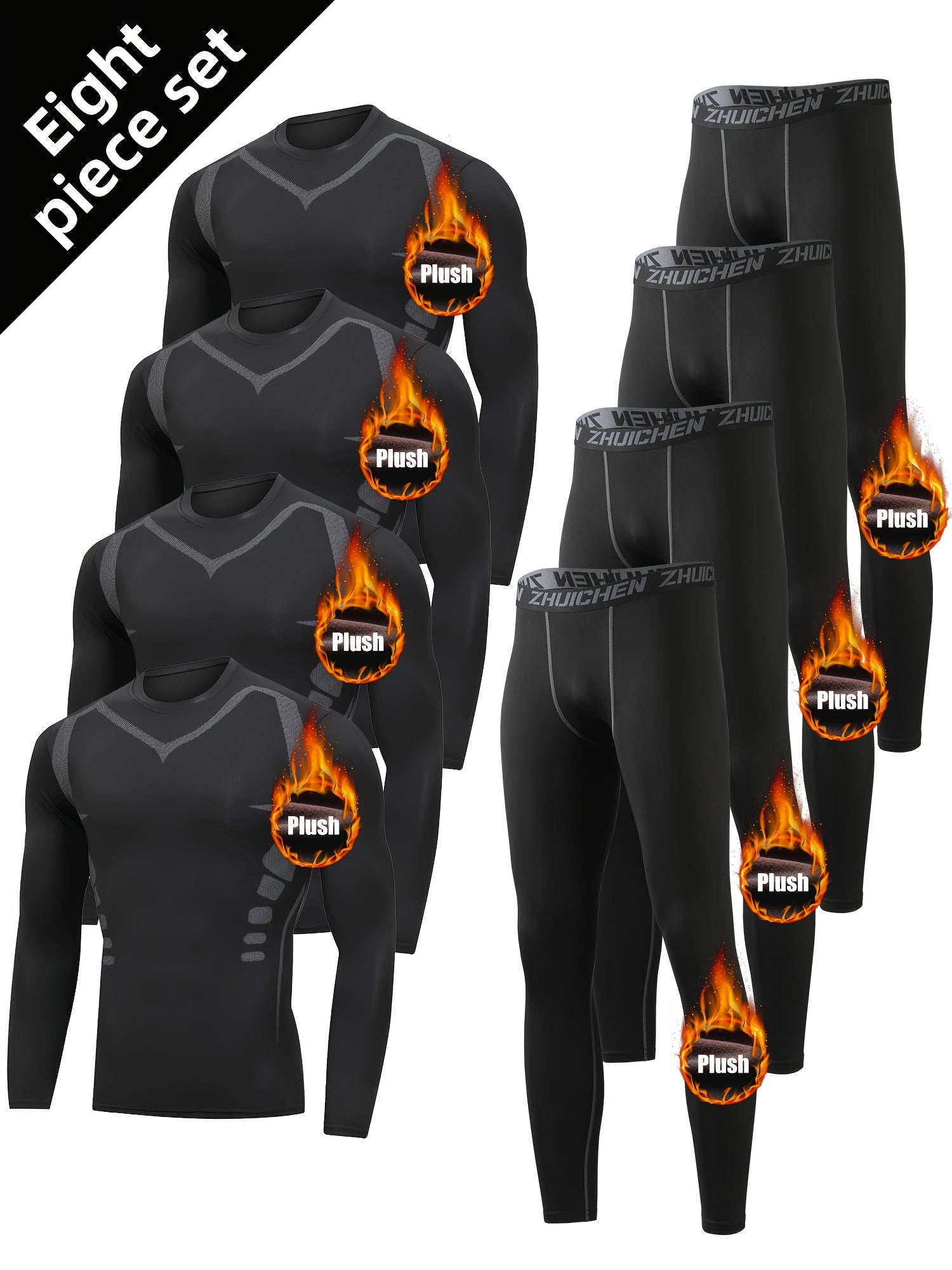 8 قطع ملابس رياضية مبطنة للرجال: ملابس داخلية دافئة، زي جري ونادي رياضي مع حشوة إضافية لتدريب الصباح والليل في الخريف/الشتاء