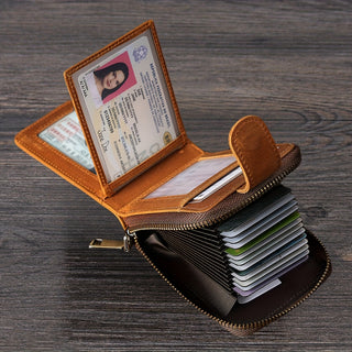محفظة بطاقات رجالية من الجلد الفينتاج بتصميم ريترو LYTWLZK ذات طبقة ثانية - فتحات متعددة للبطاقات مع إغلاق بسحاب، جلد أسود متين وبطانة بوليستر، مثالية لهدايا عيد الأب والخريجين
