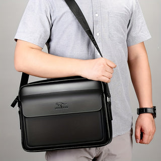 حقيبة كتف ممتازة للرجال - حزام قابل للتعديل، عدة أقسام، أسود وبني، مثالية للتنقل والعمل والسفر، حقيبة كتف ومحفظة متعددة الاستخدامات للرجال، سعة كبيرة، مظهر احترافي، تشطيب ناعم