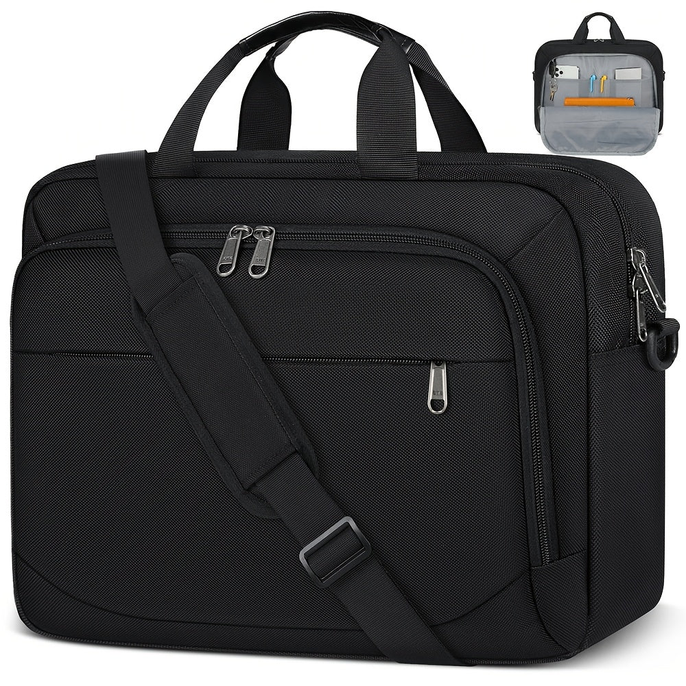 حقيبة NUBILY للرجال المعتمدة من TSA للحواسيب المحمولة بحجم 39.62-43.94 سم - حقيبة كروس بودي متينة من البوليستر مع حزام كتف قابل للتعديل، عدة أقسام وسلسلة مفاتيح قابلة للإزالة - للسفر التجاري والعمل والكلية (أسود)، تصميم احترافي عصري، أدراج بسحاب آمن