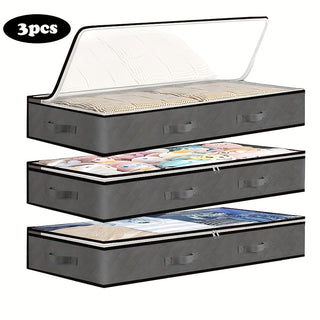 مجموعة قيمة من 3 أكياس تخزين للسرير، سعة كبيرة، حاوية تخزين للسرير مزودة بأربعة مقابض قوية، نافذة عرض علوية، مريحة للعثور على الأشياء، تخزين السرير، زيادة مساحة التخزين الداخلية، مناسبة جدًا لتنظيم الملابس الموسمية، البطانيات، الأحذية، إلخ