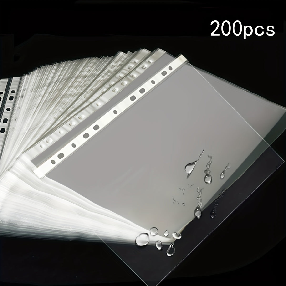 حزمة تحتوي على 200 حافظة PVC A4 شفافة، بفتحات 11 ثقبًا، أكمام ملف بلاستيكية مثقبة، أغطية ملف شفافة مقاومة للماء لتنظيم الوثائق