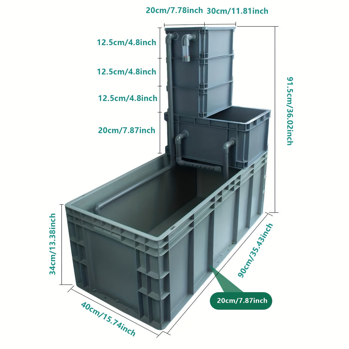 حوض كبير للموئل السلحفاة والأسماك مع نظام ترشيح بيئي متعدد الطبقات، دوران المياه وتصميم على طراز المستنقع للسلحفاة المائية، صندوق تحويل الزراعة المائية، ملحقات حوض السلاحف