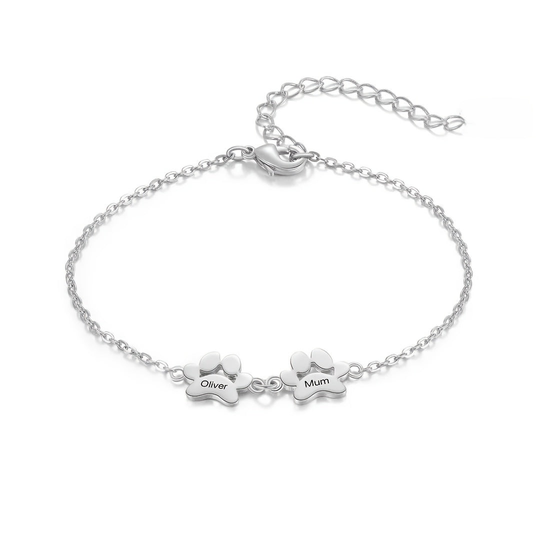 سوار تذكاري مخصص للحيوانات الأليفة - اسم محفور حسب الطلب وتميمة بصمة مخلب، سلسلة قابلة للتعديل من الفولاذ المقاوم للصدأ هدية مجوهرات لأمهات الكلاب وأمهات القطط ومحبي الحيوانات الأليفة، هدية لمحبي الحيوانات الأليفة | تميمة على شكل مخلب | تشطيب مصقول، هدايا